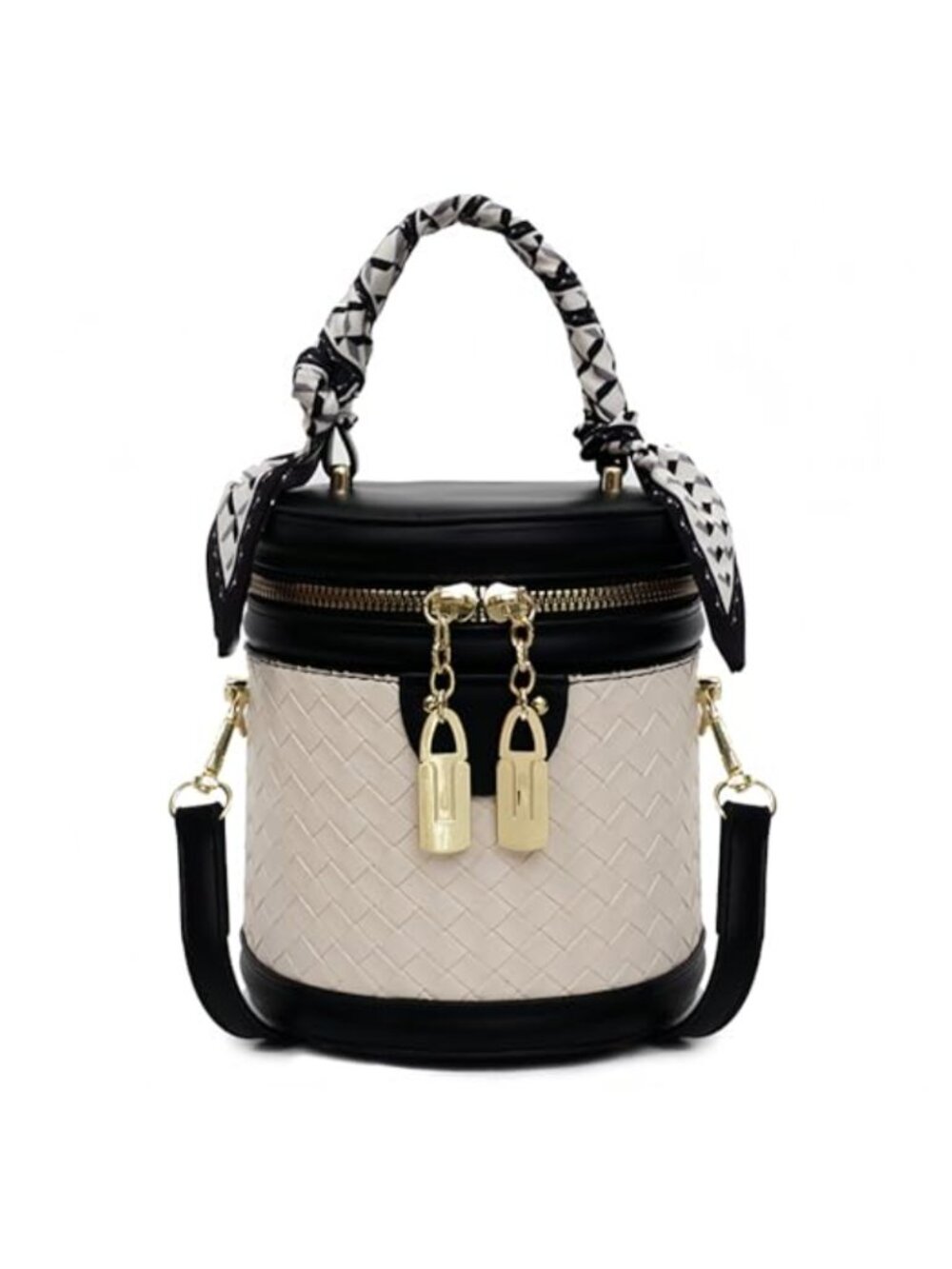 Woven Vegan Leather Crossbody Bucket Bag Mini Top Handle Handbag